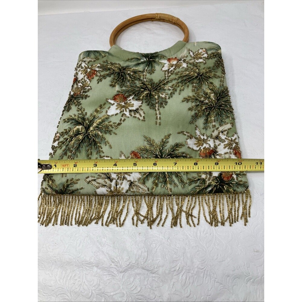 1960s 70s Beaded Bag Bamboo Handles Purse Fringe BEACHY Vacation BOHO Retro - Picture 8 of 11